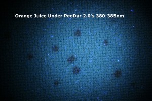 Orange Juice Fuorescence Under PeeDar 2.0's 380-385nm